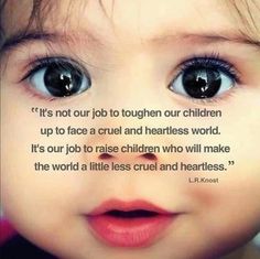 a child with blue eyes and a quote on it