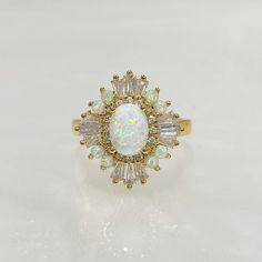 Opal Art Deco Engagement Ring 14k Vintage Opal Wedding Ring - Etsy White Multi-stone Marquise Cut Rings, White Marquise Cut Multi-stone Rings, Luxury White Cluster Ring With Baguette Diamonds, Luxury White Emerald Cut Halo Ring, Exquisite 14k Gold Baguette Cut Ring, Dazzling White 14k Gold Cluster Ring, Luxury Halo Baguette Cut Rings, Classic White Multi-stone Cluster Ring, Dazzling Multi-stone White Diamond Ring