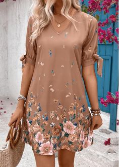 Color:Dark Camel;Size:S;Size:M;Size:L;Size:XL;Size:2XL;Package Contents:1 X Dress;Occasion:Other;Style:Casual; Camel Shorts, Short Shift Dress, Floral Print Shorts, Comfortable Dress, Party Dresses For Women, Women Dresses, Floral Print Dress, Dresses Online, Shift Dress