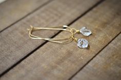 Herkimer Diamond Hoop Earrings April Birthstone Dainty | Etsy April Birthstone, Earrings Crystal, Diamond Hoop Earrings, Herkimer Diamond, Diamond Sizes, Earrings Dangle, Mother's Day Gift, Wire Wrapped, Diy Jewelry