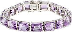 Formal Purple Fine Jewelry Bracelet, Classic Amethyst Bracelets, Formal Amethyst Gemstone Tennis Bracelet, Classic Purple Bracelet Jewelry, Classic Purple Jewelry With Rectangular Stone, Luxury Purple Rectangular Jewelry, Elegant Faceted Rectangular Gemstones, Elegant Amethyst Rectangular Stone Jewelry, Elegant Amethyst Jewelry With Rectangular Stone