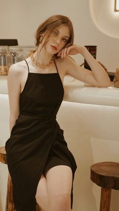 Halter neckline Backless Dress Strappy cross back Wrap skirt Birthday Dresses Ideas, Low Neckline Dress, Strappy Backless Dress, Perfect Birthday Dress, Halter Dress Summer, Elegant Outfit Classy, Black Linen Dress, Black Dress Outfits, 1 Tattoo