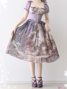 This price includes a dress only, others are not included.  Capture the essence of classic Lolita style with this stunning dress. The basque waist design creates a flattering silhouette, while the square neckline and puff sleeves add a touch of elegance. The intricate oil painting print features vibrant floral details, making this one piece dress a charming addition to any wardrobe. Embrace your love for Lolita fashion with this exquisite piece that effortlessly combines timeless beauty with mod