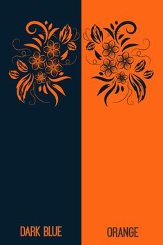 two different colored cards with black and yellow floral designs on one side, dark blue and mustard