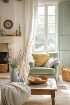 a living room filled with furniture and a fire place