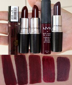 Dark red... Vamp look ... want them all 😩😩 Mac Lipsticks, Makijaż Smokey Eye, Edgy Makeup