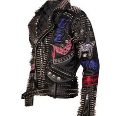 #Torque #Titan #Street #Biker's, #Rock #Star #Black #Gothic, #Cow #Skin #Leather #Clothing, Spiked Long Sleeve Biker Jacket For Streetwear, Long Sleeve Biker Jacket With Spikes For Streetwear, Rocker Biker Jacket With Spikes For Winter, Winter Rocker Biker Jacket With Spikes, Winter Black Biker Jacket With Spikes, Punk Black Outerwear With Spikes, Black Spiked Biker Jacket For Biker Events, Black Biker Jacket With Spikes For Biker Events, Black Biker Jacket With Spikes For Fall