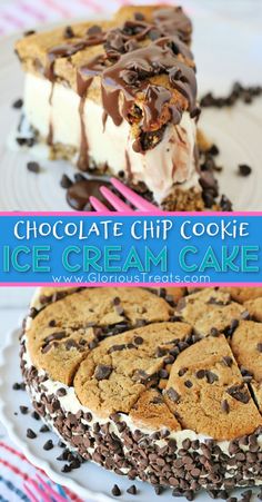 chocolate chip cookie ice cream cake on a plate