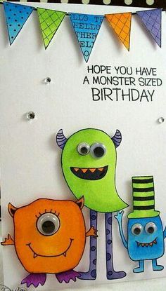 a birthday card with two monsters on it