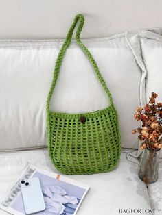 BagForLove - Stylish Hollowed Out Crochet Shoulder Bag with Spacious Capacity for Women Product Description Color Green Details Hollow Bag Size Medium Style Vacation Type Crochet Bags Pattern Type Plain Strap Type Top Handle Features Lightweight Closure Type No-closure Composition 100% Polyester Material Fabric Size Chart INCH CM Bag Length Bag Width Bag Height Handle Height 11.4 inch 0.6 inch 9.8 inch 17.7 inch Bag Length Bag Width Bag Height Handle Height 29 cm 1.5 cm 25 cm 45 cm Details Pictu Bags Pattern, Green Details, Crochet Shoulder Bag, Green Baby, Crochet Bag Pattern, Crochet Bags, Bag Pattern, Crochet Bag, Baby Pink