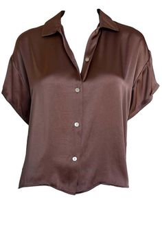 This blouse by christine alcalay features a button front closure and short sleeve.    fit: these blouse has a boxy fit.    fabrication: 100% polyester    color: biscotti    origin: made in u.s.a. A Button, Women Clothing Boutique, Designer Outfits Woman, Boutique Clothing, The Twenties, Long Sleeve Tops, Top Blouse, Blouses, Top Outfits