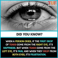 an eye with the caption did you know? when a person cries, if the first drop of tears come from the right eye, it's happiness