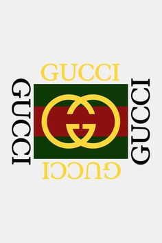 the gucci logo is shown in red, green and yellow