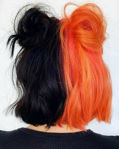 Orange And Black Hair, Cheveux Oranges, Half And Half Hair, Split Dyed Hair, Hair Color Streaks, Split Hair, Pretty Hair Color