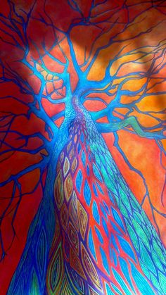 a painting of a colorful tree with many branches