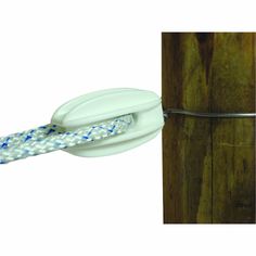 a white and blue rope attached to a wooden post