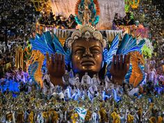 a large float in the middle of a crowd