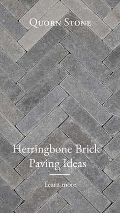 Grey brick cobbles in a herringbone formation Paver Herringbone Pattern, Brick Paver Walkway Ideas, Herringbone Concrete Patio, Herringbone Bluestone Patio, Herringbone Porch Floor, Herringbone Brick Front Porch, Herringbone Outdoor Patio, Herringbone Garden Paving, Herringbone Driveway Pavers