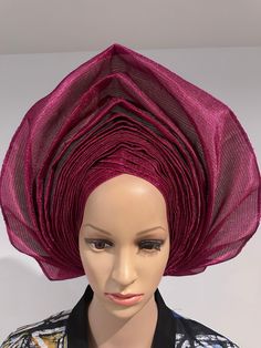 Beautiful and elegant wine color African wedding Auto gele Aso oke,ready to wear for brides and for all fashionista ladies. It will be delivered within 2 to 5 days of purchase Pink Headwrap For Party, Elegant Party Headband One Size, Elegant Church Headwrap In Headband Style, Elegant One-size Headband For Parties, Elegant Church Headwrap Headband, Elegant Rose Red Fascinator For Wedding, Elegant Wedding Headwrap Adjustable, Elegant Adjustable Headwrap For Wedding, Elegant One Size Headband For Parties