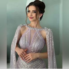 Lilac Cape Sleeves Mermaid Luxury Beaded Evening Dresses Open Split Wedding Party Gowns Blue Sparkly Prom Dress, Sherri Hill Homecoming Dresses, Purple Formal Dress, Hot Pink Prom Dress, Cape Sleeve Dress, White Babydoll Dress, Satin Halter Dress, Sparkly Prom Dress, Green Formal Dresses