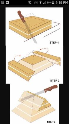 the steps to make a pizza box with a knife in it and instructions on how to cut