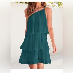 Nwt Color: Teal Product Details Fabric Type One Hundred Percent Polyester Care Instructions Machine Wash Origin Imported Closure Type Tie About This Item Small/Us 4-6, Medium/Us 8-10, Large/Us 12-14, X- Large/Us 16-18. All The Colors Are Lined. Charming And Elegant. Boho Beach Dress Features Spaghetti Straps, Straight Neck, Elastic High Waist, Solid Color, Cute Ruffle Tiered Skirt, Sexy Backless Style, With Above Knee Length, The Chic One Shoulder Design Better To Show Your Beautiful Shoulders A Sleeveless Ruffled Chiffon Dress For Vacation, Chic Chiffon Ruffle Dress For Beach, Chic Chiffon Ruffle Beach Dress, Fitted Sleeveless Chiffon Ruffle Dress, Tiered Chiffon Mini Dress For Brunch, Sleeveless Chiffon Dress With Ruffles For Beach, Chiffon Sleeveless Beach Dress With Ruffles, Chiffon Sleeveless Dress With Ruffles For Beach, Chic Sleeveless Chiffon Mini Dress