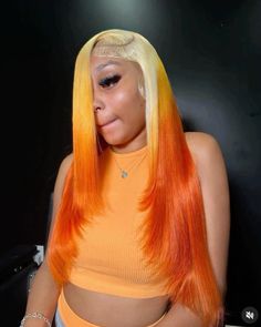 Orange Wig Hairstyles, Lace Front Colors, Orange And Yellow Hair, Pretty Wigs, Ginger Wig, Orange Wig, Lace Wigs Styles, Makeup Morphe, Color Wigs