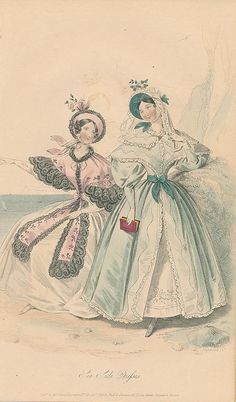 1839 Fashion, 1830s Dress, Plate Drawing, 1890s Fashion, Romantic Era, Era Fashion