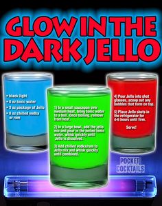 glow in the dark jello is on display with two different colored liquids inside it