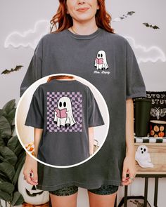 This cute custom teacher Halloween shirt is printed on comfy Comfort Colors garment-dyed tees for that lived-in vintage feel. Wear it fitted or oversized - it's a Halloween shirt that your students will love all season long! Please check our size charts for the perfect fit! ⭐Sign up for our newsletter and get a discount code for 35% off your order! ✔️bit.ly/46XLHTk ⭐Details: ✨Printed with eco-friendly, water-based, non-toxic inks ✨100% combed and ring-spun cotton ✨Heather styles contain polyeste Halloween Cotton Shirt With Cartoon Print, Spooky Short Sleeve Cotton Shirt, Spooky Cotton Short Sleeve Shirt, Cotton Halloween Shirt With Cartoon Print, Halloween Cartoon Print Cotton Shirt, Spooky Cotton Top With Funny Print, Spooky Cotton Tops With Funny Print, Spooky Short Sleeve Shirt With Letter Print, Halloween Cotton Shirt With Relaxed Fit