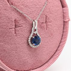 Claim this AAA quality royal blue sapphire pendant for your personal jewelry collection! Set in our most popular pendant design with natural earth mined diamond accents and made in solid 14K gold. Fun fact: Sapphires are the birthstones for September and gifted for 45th anniversaries! This pendant is made with solid 14k gold and natural earth mined SI/GH diamonds. Blue Sapphire Pendant, Designer Silver Jewellery, Jewelry Showcases, Sapphire Pendant, Pendant Bracelet, Pendant Design, Gems Jewelry, Blue Gemstones, Earring Findings