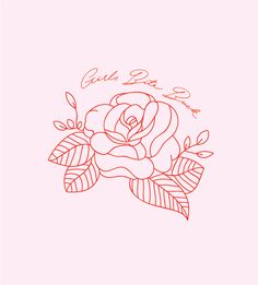 a drawing of a rose with the words god's love written in red ink on a pink background