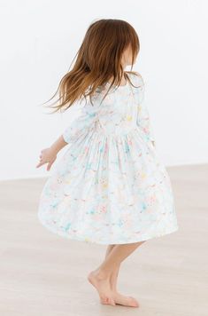 Pastel Floral Bunnies 3/4 Sleeve Pocket Twirl Dress - Mila & Rose ® Dress For School, Mila Rose, Toddler Flower Girls, Girls Dress Outfits, Girls Maxi Dresses, Toddler Flower Girl Dresses, Childrens Clothing Boutique, Infant Flower Girl Dress