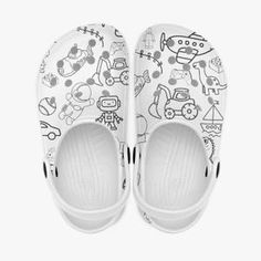 Color Your Own Toy Theme Kids Clogs Crocs Style Shoes. Playful Clogs For Playtime, White Non-slip Fun Clogs, Kids Clogs, Clogs, Fashion Shoes, Toys, Color