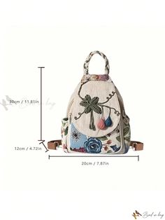 Bird in Bag - Vintage-Inspired Floral Pattern Hand-Woven Backpack for Everyday Use Casual Beige Backpack For Spring, Spring Beige Backpack For Daily Use, Spring Embroidered Backpack, Back To School Vacation Backpack, Summer Woven Backpack For Daily Use, Woven Backpack For Daily Use In Summer, Summer Woven Backpack, Casual Embroidered Backpack For Daily Use, Casual Woven Backpack