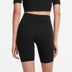 Style No. CZ8526-010 Color: Black/White Tight fit for a body-hugging feel. Nike Sportswear Essential Women's Mid-Rise Bike Shorts. Nike Tights, Short Noir, Nike Tracksuit, Adidas Tracksuit, Women's Sportswear, Biker Short, Legging Sport, Womens Bike, Swoosh Logo