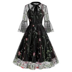 PRICES MAY VARY. ♥♥ Vintage embroidered floral dress for women flower embroidered dress tulle embroidery floral dress, 2 piece dress for women summer, women floral embroidered dress for women formal, bow tie neck embroidered 3/4 sleeve dress for women wedding guest, spring garden midi slim fit flare wedding prom dress three quarters sleeve. Floral embroidery tulle dress vintage floral midi dress, floral embroidery tulle formal dresses wedding guest mesh floral embroidery dress for women mesh sle Embroidery Tulle Dress, Flare Sleeves Pattern, Embroidery Tulle, Vestidos Retro, Midi Dress Elegant, Mesh Embroidery, Vintage Party Dresses, Button Decor, Robes Vintage