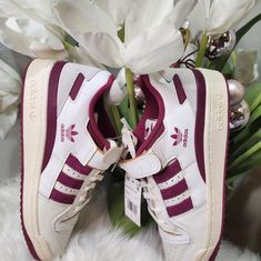 adidas purple shoes sneakers aesthetic inspo ideas clothes outfit fit closet back to school wardrobe Cute Girly Shoes Sneakers, Cool Shoes Women Sneakers, Shoe Inspo Women, Air Shoes For Women, Adidas Low Forum, Adidas Forum Lows, Cherry Sneakers, Forum Low Adidas, Cute Shoes Sneakers