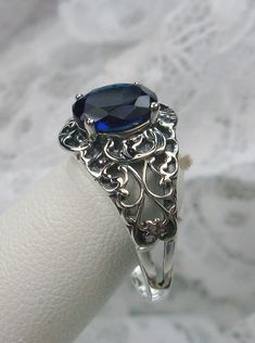 Blue Sapphire Ring, Art Nouveau, sterling silver filigree, Silver Embrace Jewelry D14- Floral Filigree, Nouveau Jewelry, Blue Sapphire Gemstone, Gorgeous Ring, Blue Sapphire Ring, Silver Lace, Art Nouveau Design, Art Nouveau Jewelry, Silver Art