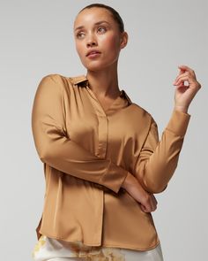 Satin Long-Sleeve Collar Top - Soma Soma Intimates, Satin Long Sleeve, The Vanishing, Collar Top, Pajama Top, Long Sleeve Pyjamas, Outfit Details, Satin Fabric, Women Lingerie