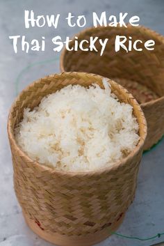 white rice is in a woven bowl