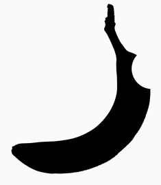 a black and white silhouette of a banana on a white background with the peel still attached