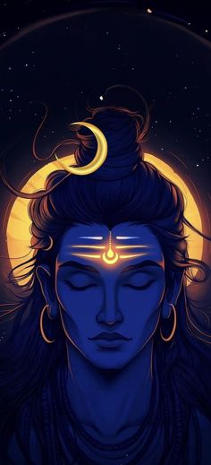 the avatar of lord rama in front of a full moon with his eyes closed and head tilted