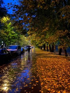 people are walking down the street in the rain