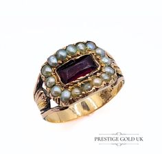 ** Visit Our Store → https://www.etsy.com/shop/prestigegolduk ** Any boxes are for display purposes only Step back in time with this enchanting Victorian 1800s Pearl and Garnet Gold Cluster Ring. Handcrafted with love and precision, it features a mesmerising central garnet stone, embraced by a halo of 16 delicate seed pearls. Imagine the stories this ring could tell, having adorned the hand of a Victorian lady, treasured for generations. Its timeless beauty and unique design evoke the elegance a Antique Yellow Gold Pearl Ring, Antique Pearl Ring With Gemstone, Vintage Yellow Gold Pearl Ring With Gemstone, Victorian Gold Pearl Ring With Gemstone, Gold Victorian Pearl Ring With Gemstone, Antique Gold Pearl Ring With Gemstone, J 1, Garnet And Gold, Victorian Lady