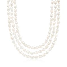 Ross-Simons - 6-7x9mm Cultured Semi-Baroque Pearl Endless Necklace. 100". Extra long at 100", this 6-7x9mm cultured freshwater semi-baroque pearl endless necklace can be styled in so many ways! Elevate your many outfits with the luminous glow of over 230 pearls and enjoy major versatility with all your wearable options. Clasp-free, white pearl endless necklace. Pearl birthstones are the perfect gift for June birthdays. White Drop Baroque Pearl Necklace, Elegant Baroque Pearl White Necklace, White Baroque Pearl Single Strand Necklace, Pink Single Strand Baroque Pearl Necklace, Pink Baroque Pearl Single Strand Necklace, June Birthday, Pearl Birthstone, Pearl Strands, Baroque Pearls