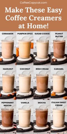 different types of coffee creamers and how to make them at home with pictures on the side