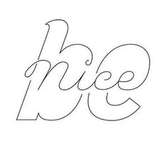 the word nice is written in cursive font with black ink on a white background