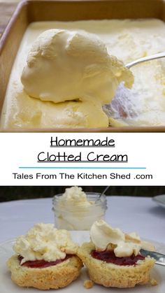 homemade clattered cream in a baking pan and on a plate