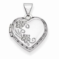 Metal: 14k White GoldLength:21 mmWidth:16 mmFinish: Polished, Sentiment on backHolds 2 photosFree U.S. Shipping for orders over $99 Protected by our 30-Day Risk Free Returns! Purple Pendant Necklace, Double Photo, Photo Locket Necklace, Photo Locket, Gold Flower, Heart Locket, Gold Polish, Locket Necklace, Cross Pendant